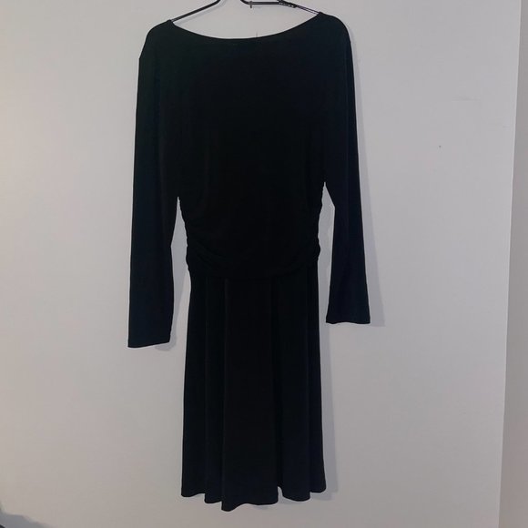 BCBG Paris Womens Long Sleeve V-Neck Fit and Flare Midi Dress Black Size L - Picture 4 of 4